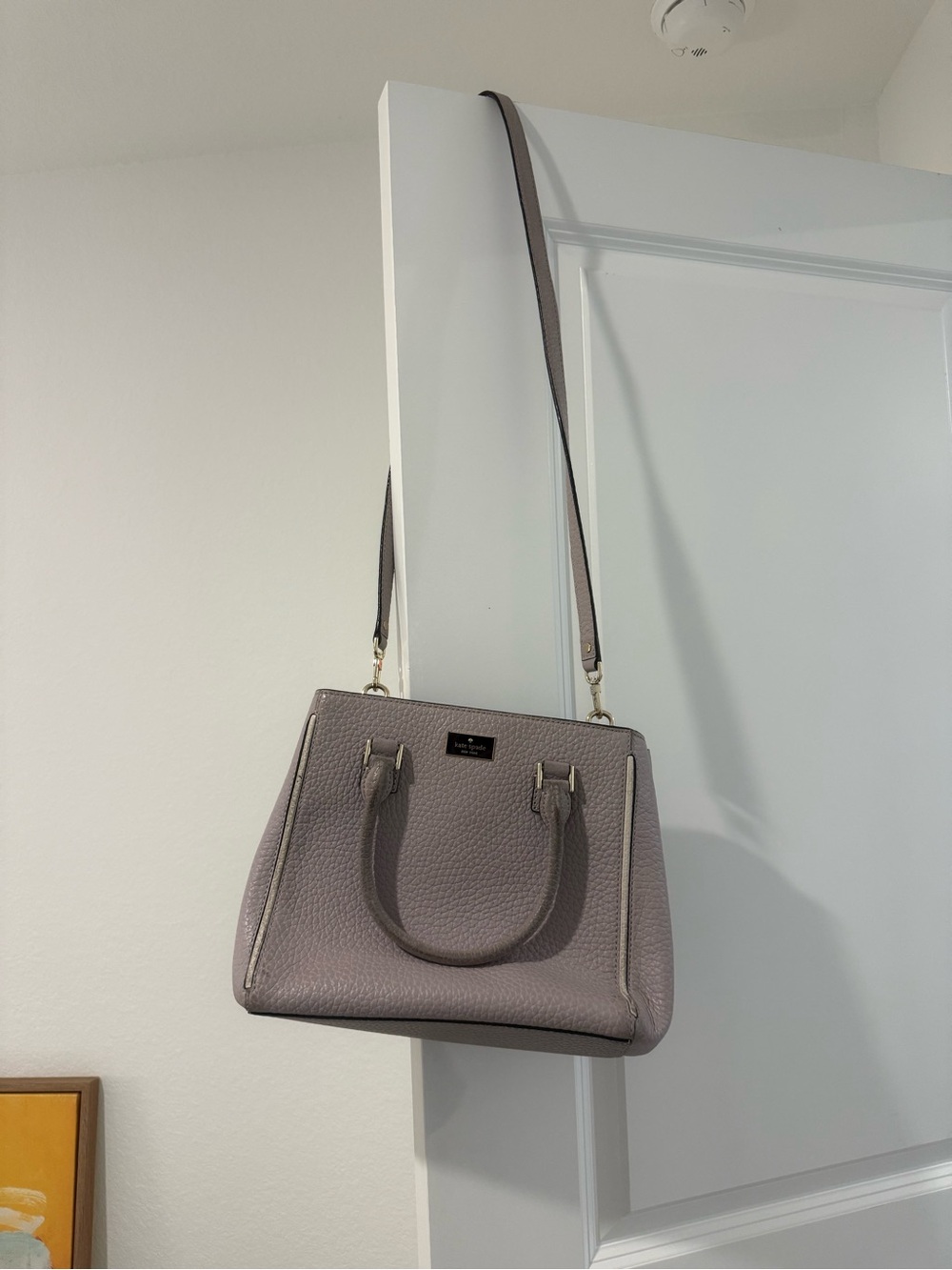 kate spade lavender-gray pebbled leather satchel with shoulder strap